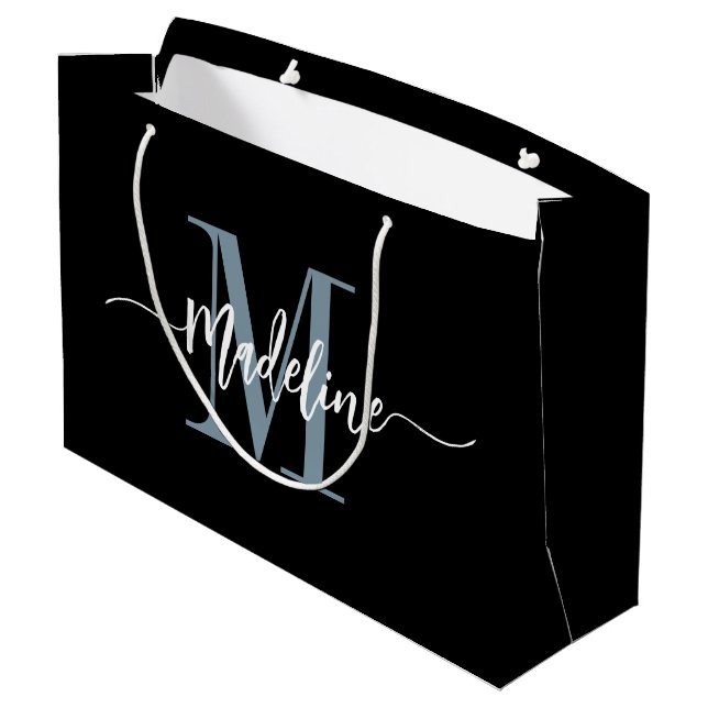 Benutzerdefinierter Monogrammname Modern Script-Wi Große Geschenktüte (Rückseite Schrägansicht)