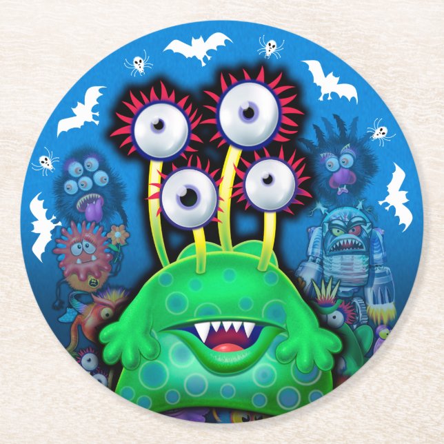 Benutzerdefinierter Monster-Halloween-Party-Unters Runder Pappuntersetzer (Vorderseite)