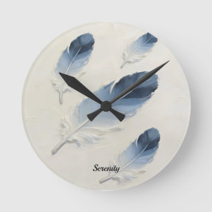 Benutzerdefinierter Name 3D Blaue Feder Moderne Uh Runde Wanduhr