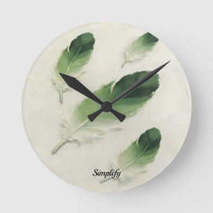 Benutzerdefinierter Name 3D Grüne Feder Moderne Uh Runde Wanduhr