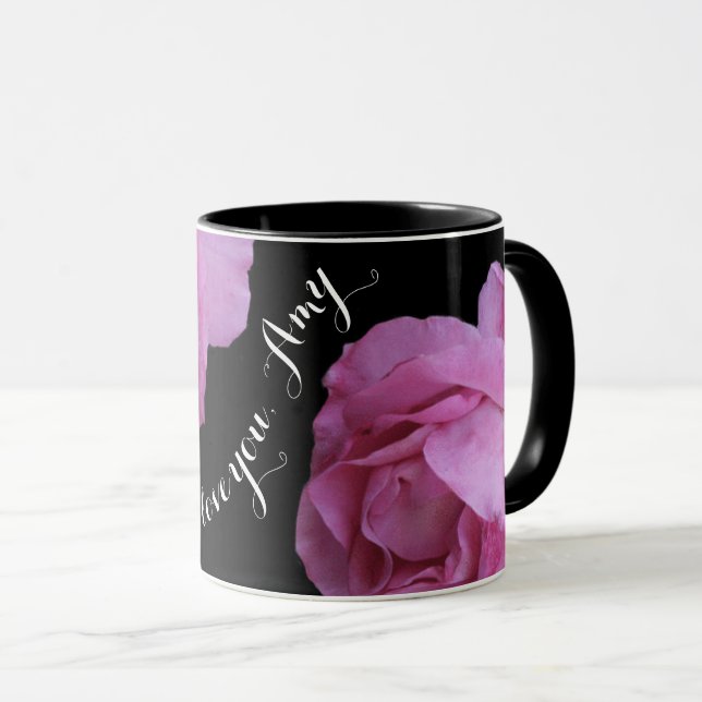 Benutzerdefinierter Name Amy hübsch rosa Rosen Lie Tasse (VorderseiteRechts)