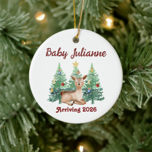 Benutzerdefinierter Name Baby Ankündigung Hirsch W Keramik Ornament