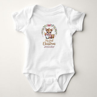 Benutzerdefinierter Name Babyhirsch erstes Weihnac Baby Strampler