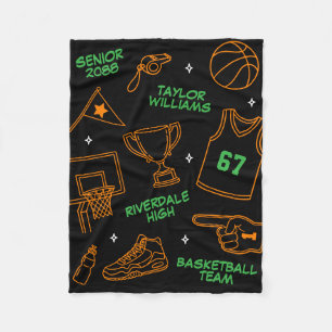 Benutzerdefinierter Name Basketball-Doodle-Muster  Fleecedecke