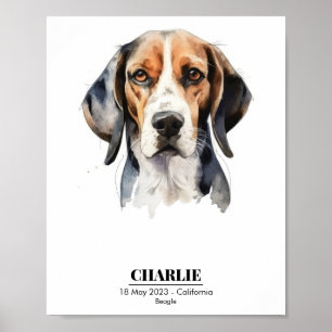 Benutzerdefinierter Name Beagle Wasserfarben-Portr Poster