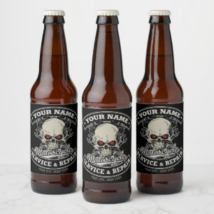 Benutzerdefinierter NAME Biker Mechaniker Totenkop Bierflaschenetikett