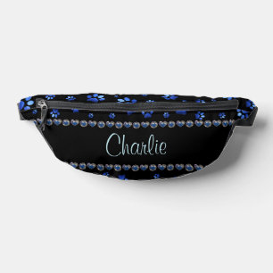 Benutzerdefinierter Name, blaue glitzernde Hundepf Bauchtasche