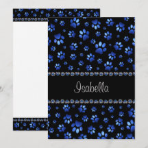 Benutzerdefinierter Name, blaue glitzernde Hundepf