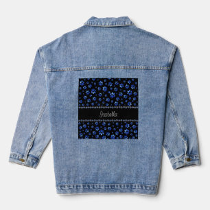 Benutzerdefinierter Name, blaue glitzernde Hundepf Jeansjacke