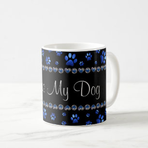 Benutzerdefinierter Name, blaue glitzernde Hundepf Kaffeetasse