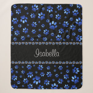 Benutzerdefinierter Name, blaue glitzernde Hundepf Sherpadecke