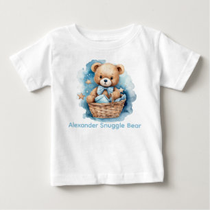 Benutzerdefinierter Name Blaues Teddybär-Babyshirt Baby T-shirt