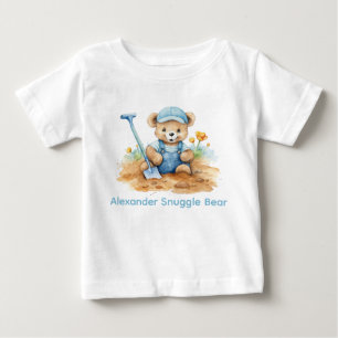 Benutzerdefinierter Name Blaues Teddybär-Babyshirt Baby T-shirt