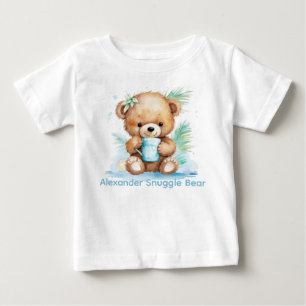 Benutzerdefinierter Name Blaues Teddybär-Babyshirt Baby T-shirt
