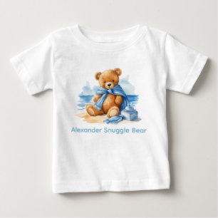 Benutzerdefinierter Name Blaues Teddybär-Babyshirt Baby T-shirt