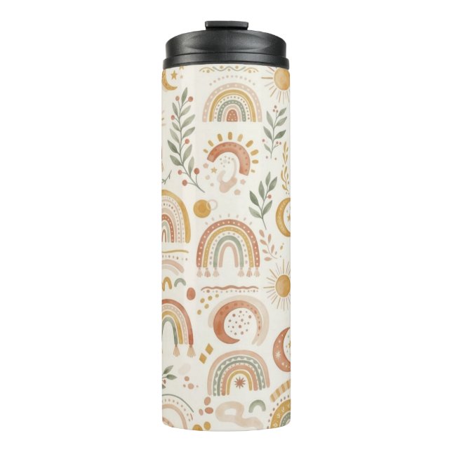 Benutzerdefinierter Name Boho Regenbogen & Botanis Thermosbecher (Vorderseite)