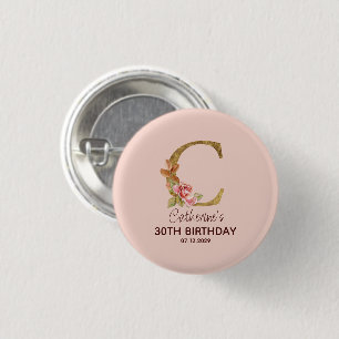 Benutzerdefinierter Name Buchstabe C Gold Rosa Ros Button