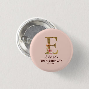 Benutzerdefinierter Name Buchstabe E Gold Zartrosa Button