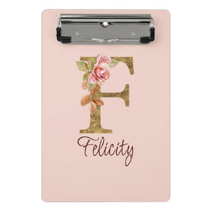 Benutzerdefinierter Name Buchstabe F Goldfolie Ros Mini Klemmbrett