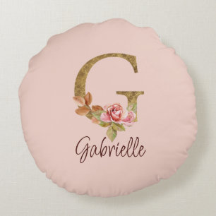 Benutzerdefinierter Name Buchstabe G Goldfolie Ros Rundes Kissen
