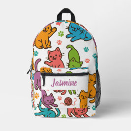 Benutzerdefinierter Name Bunter Cartoon-Katzen-Ruc Bedruckter Rucksack