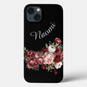 Benutzerdefinierter Name Burgunder Blumen Case-Mate iPhone Hülle