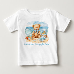 Benutzerdefinierter Name Bute Beach Blau Teddy Bär Baby T-shirt