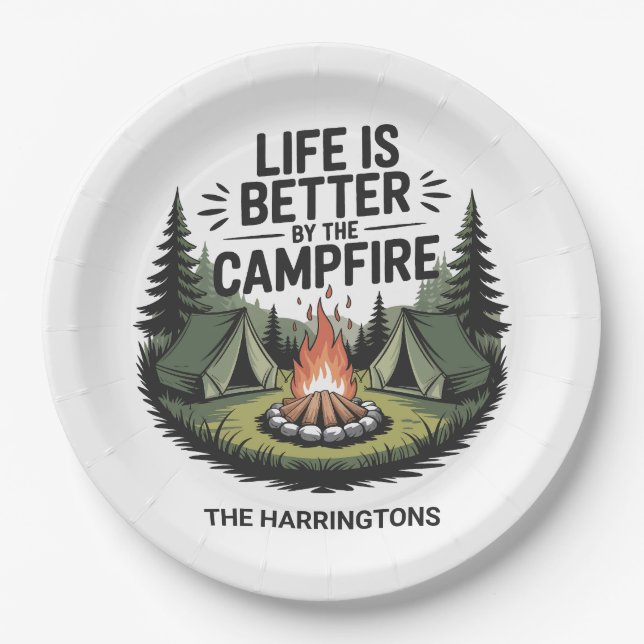 Benutzerdefinierter Name Camping Pappteller (Vorderseite)