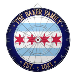 Benutzerdefinierter Name CHICAGO-Fahne Dunkle Navy Dartscheibe