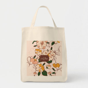 Benutzerdefinierter Name Creme Blumen Retro-Blüte Tragetasche