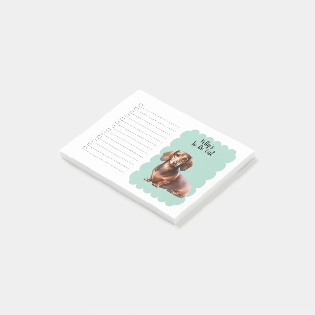 Benutzerdefinierter Name Dachshund Wasserfarbe Auf Post-it Klebezettel (angewinkelt)