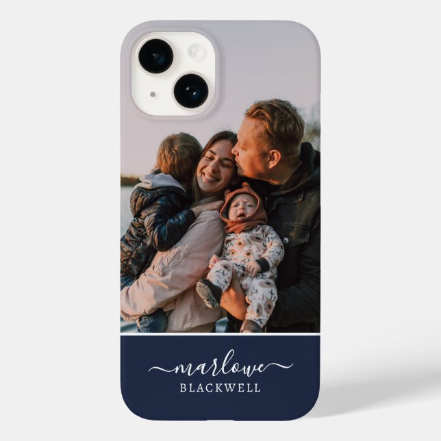 Benutzerdefinierter Name des Fotos Navy Blue Calli Case-Mate iPhone 14 Hülle (Rückseite)
