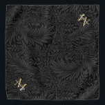 Benutzerdefinierter Name des Tieres Schwarzes Bota Halstuch<br><div class="desc">Custom Pet Name Black Botanical Gold Script Bandana mit einem Monogramm und Skriptnamen.</div>