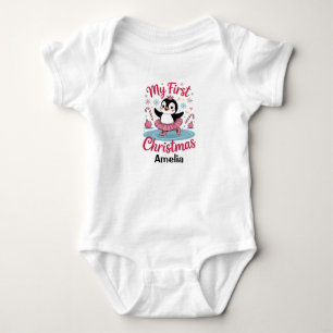 Benutzerdefinierter Name Eislaufender Pinguin Erst Baby Strampler