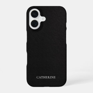 Benutzerdefinierter Name Elegantes schwarzes Leder iPhone 16 Hülle