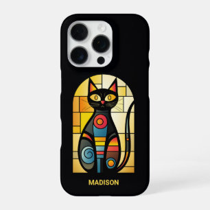 Benutzerdefinierter Name Falsches Buntglas Katze iPhone 16 Pro Hülle
