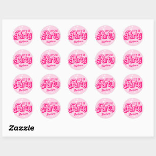Benutzerdefinierter Name Fancy Pink Glitter Party Runder Aufkleber