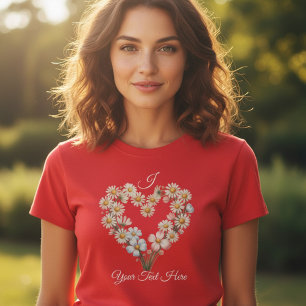 Benutzerdefinierter Name Gänseblümchen Herz Valent T-Shirt