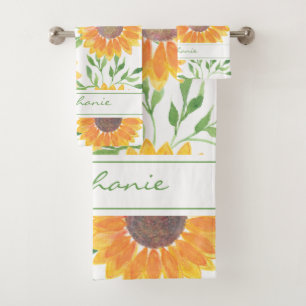 Benutzerdefinierter Name Gelbe Sonnenblume Badhandtuch Set