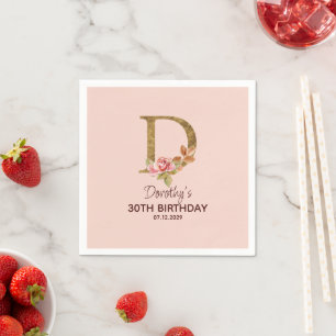 Benutzerdefinierter Name Gold Schimmer Rosa Rosen Serviette
