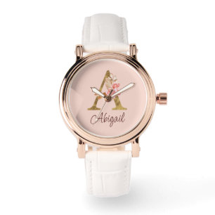 Benutzerdefinierter Name Goldfolie Blush Rosa Rose Armbanduhr