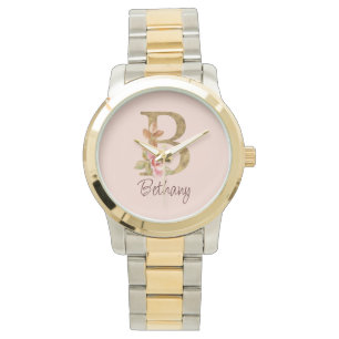 Benutzerdefinierter Name Goldfolie Blush Rosa Rose Armbanduhr
