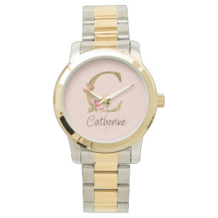 Benutzerdefinierter Name Goldfolie Blush Rosa Rose Armbanduhr
