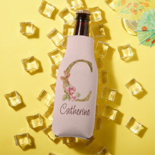 Benutzerdefinierter Name Goldfolie Blush Rosa Rose Flaschenkühler
