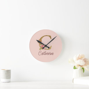 Benutzerdefinierter Name Goldfolie Blush Rosa Rose Runde Wanduhr