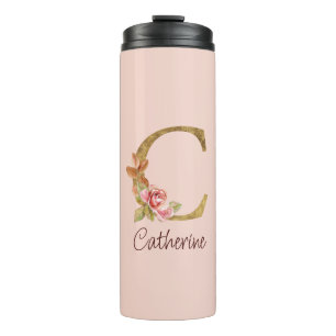 Benutzerdefinierter Name Goldfolie Blush Rosa Rose Thermosbecher