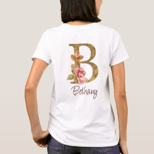 Benutzerdefinierter Name Goldfolie Rosen Blassrosa T-Shirt