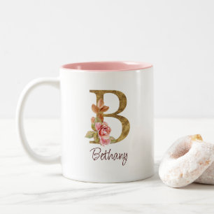 Benutzerdefinierter Name Goldfolie Rosen Blassrosa Zweifarbige Tasse