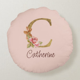 Benutzerdefinierter Name Goldfolie Rosen Brief C Rundes Kissen