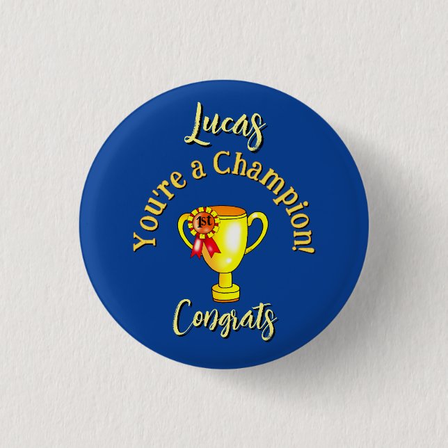 Benutzerdefinierter Name Gratulations-Champion-Tro Button (Vorderseite)